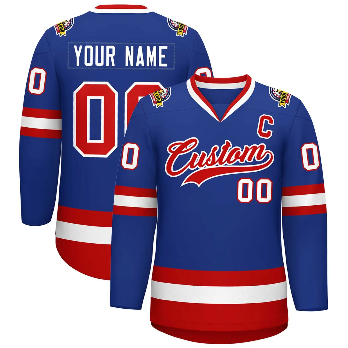 Royal Red-White Classic Style Hockey Jersey