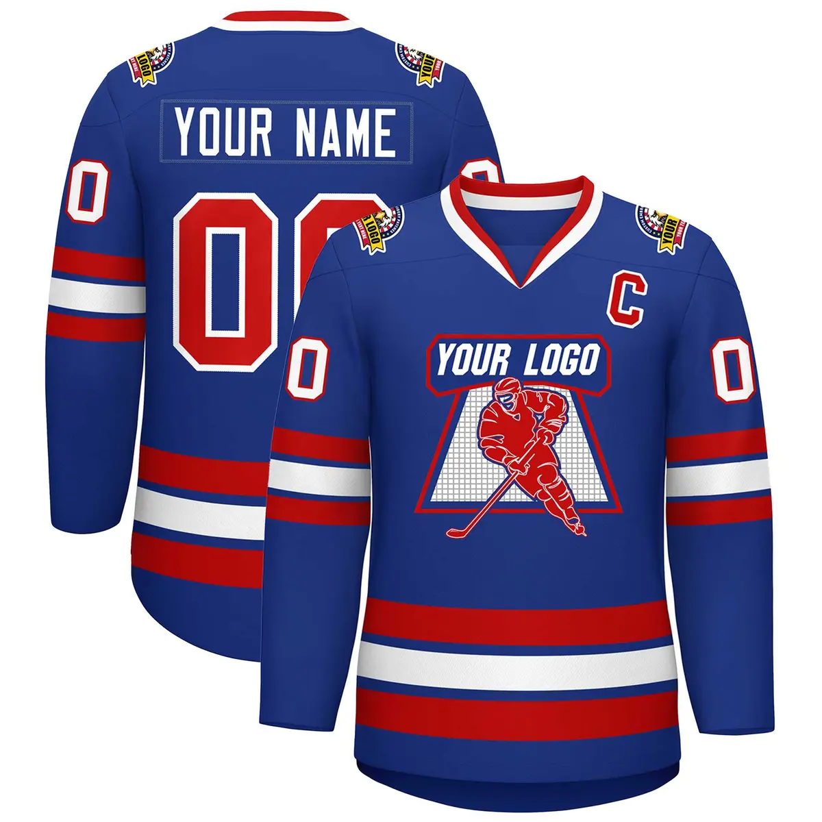 Royal Red-White Classic Style Hockey Jersey