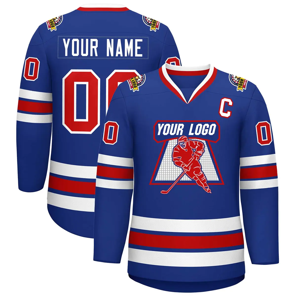 Royal Red-White Classic Style Hockey Jersey