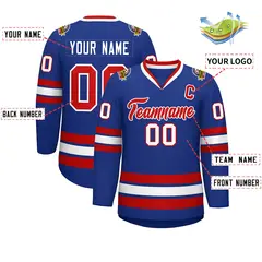 Royal Red-White Classic Style Hockey Jersey 2