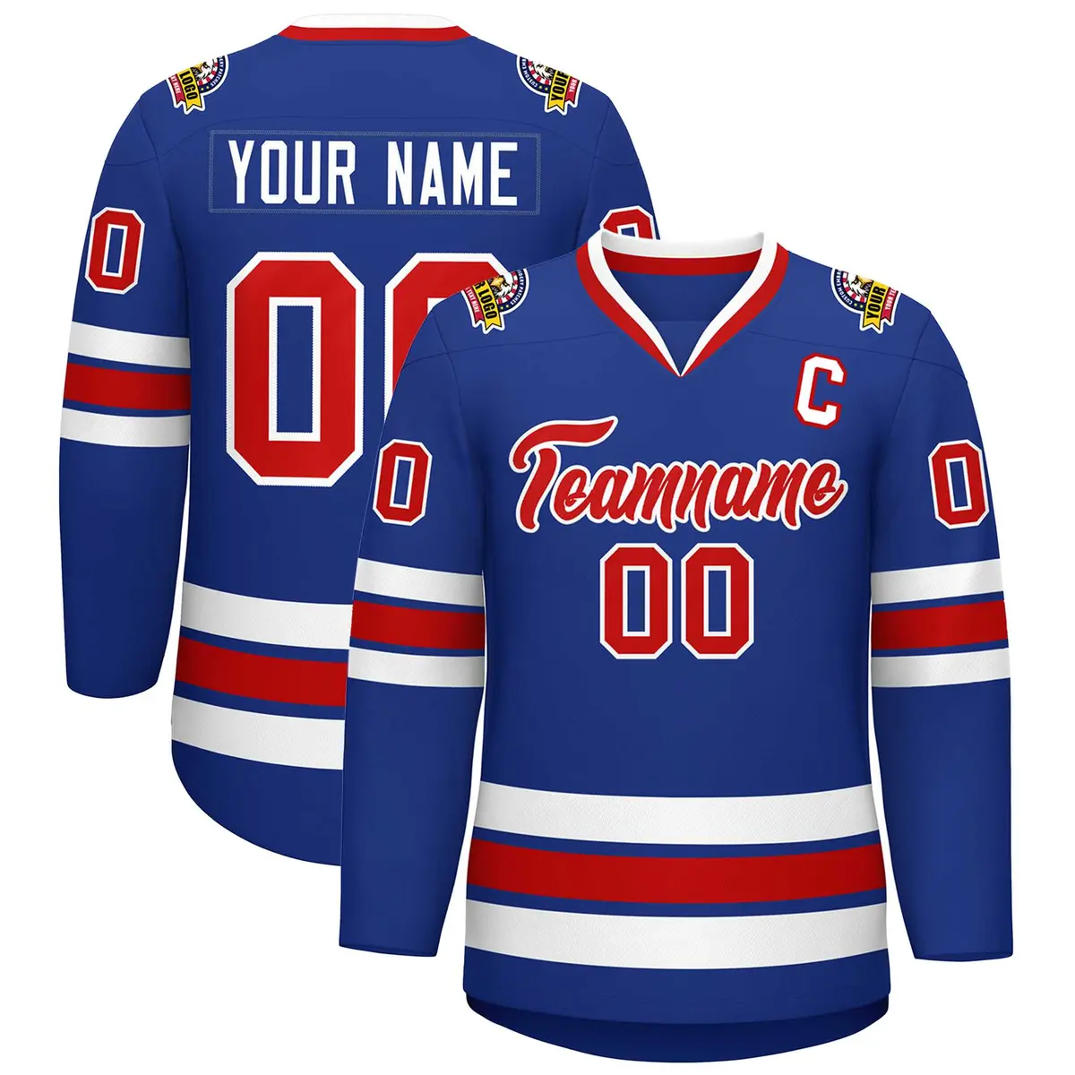 Royal Red-White Classic Style Hockey Jersey