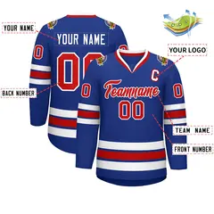 Royal Red-White Classic Style Hockey Jersey 2
