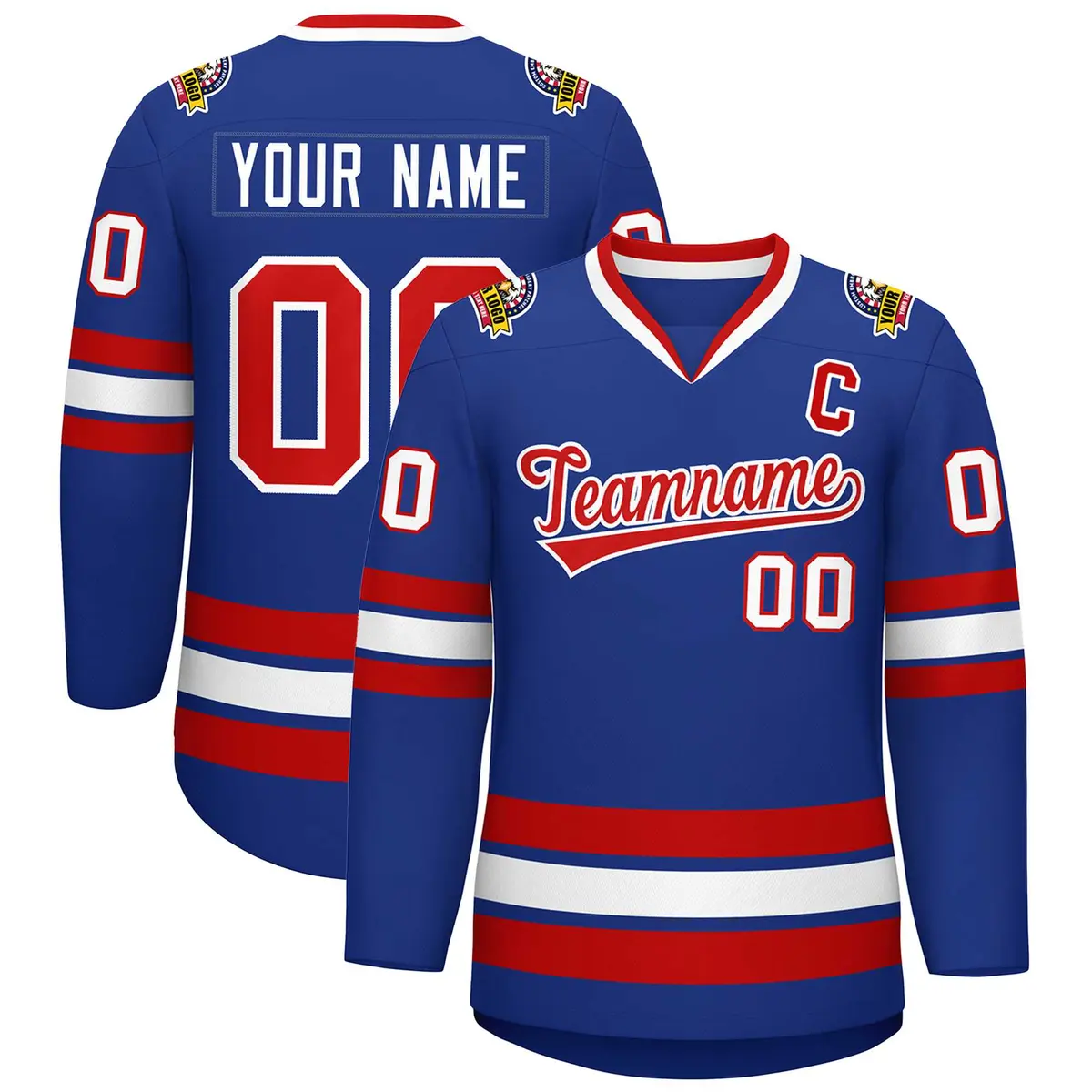 Royal Red-White Classic Style Hockey Jersey