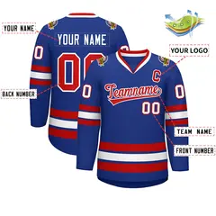 Royal Red-White Classic Style Hockey Jersey 2