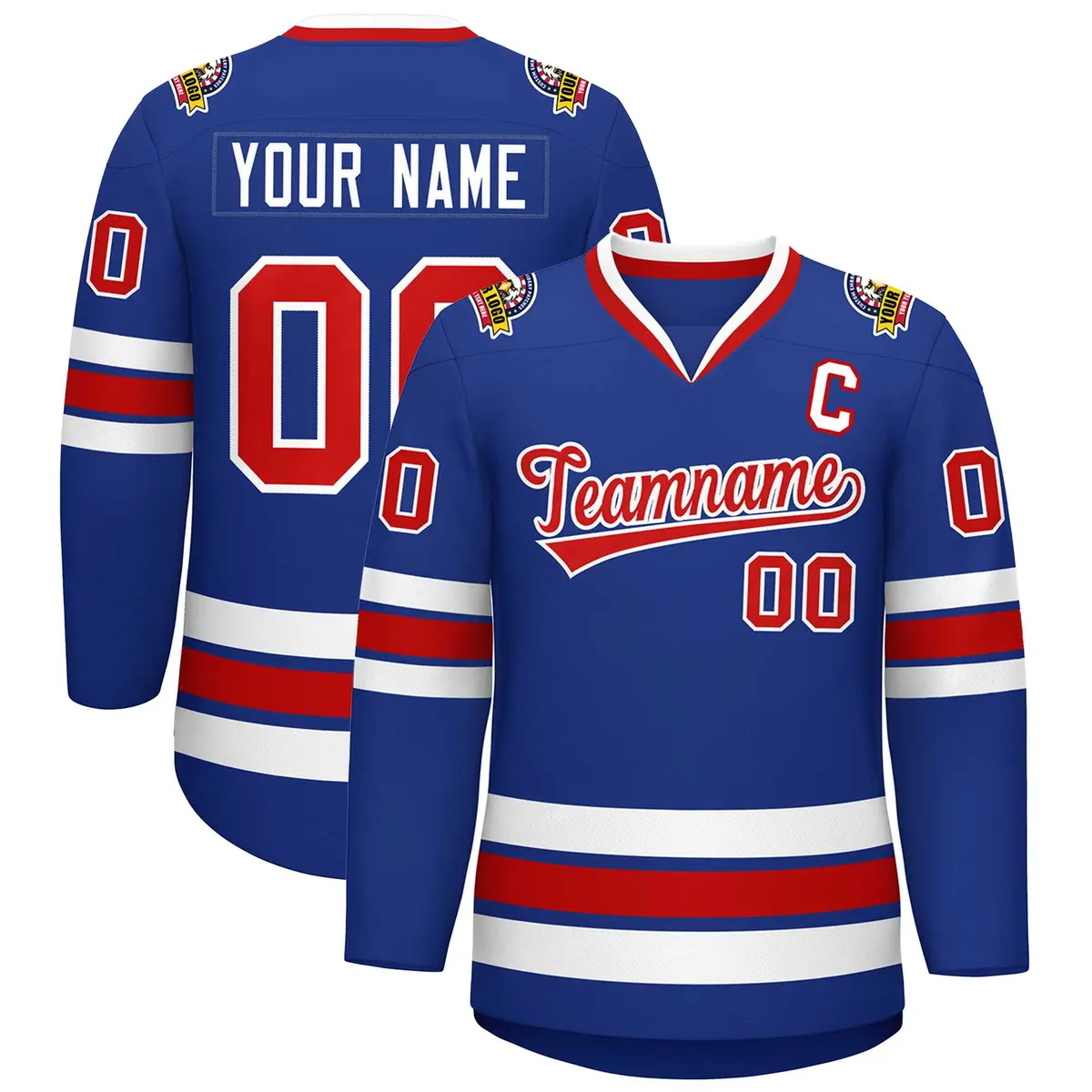 Royal Red-White Classic Style Hockey Jersey