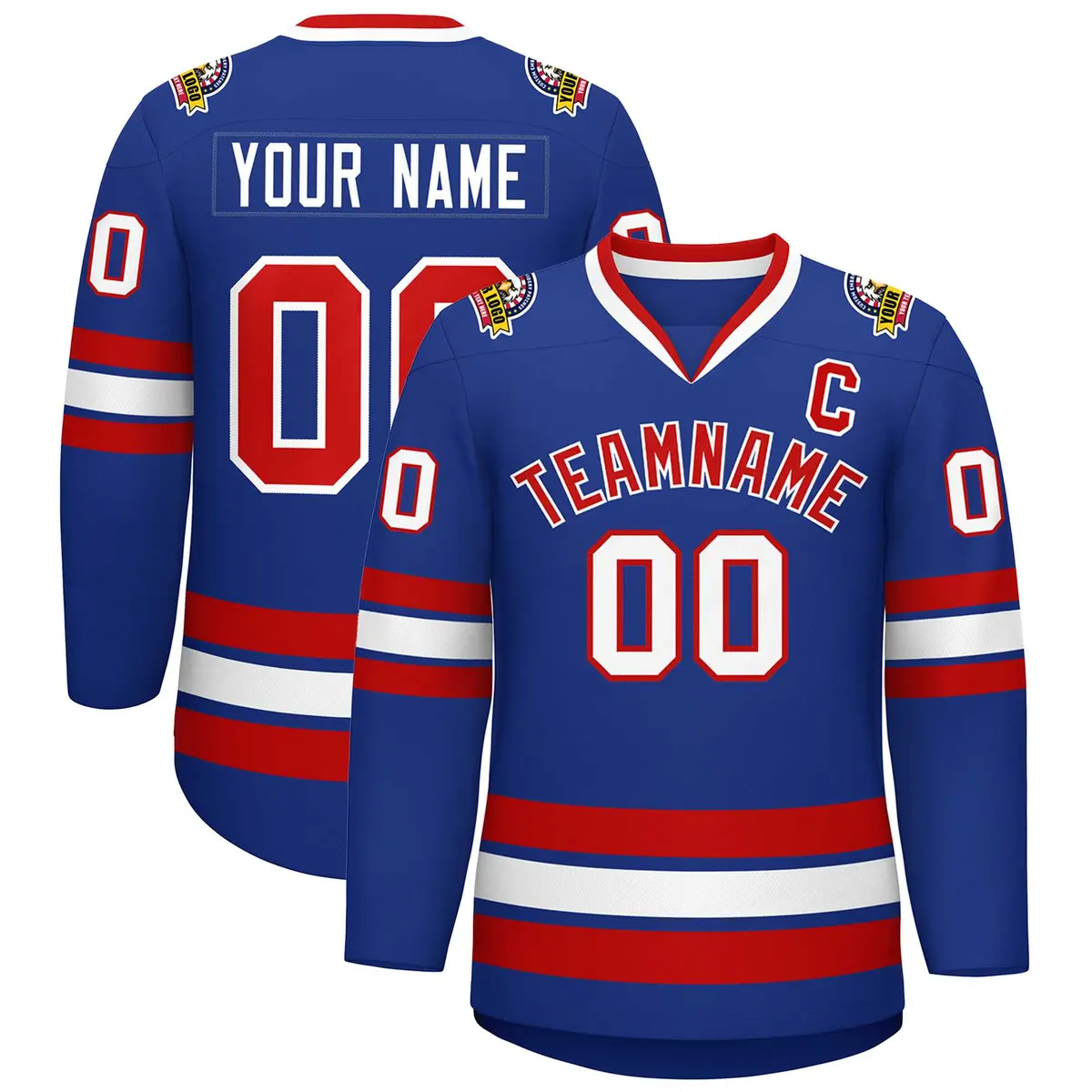 Royal Red-White Classic Style Hockey Jersey