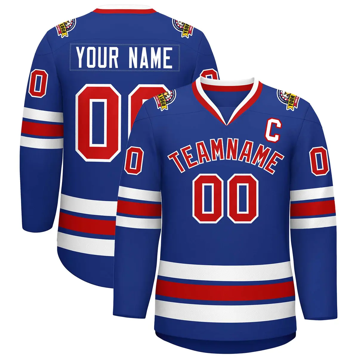 Royal Red-White Classic Style Hockey Jersey