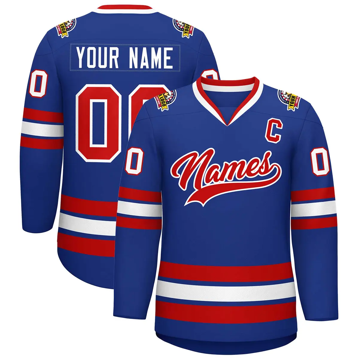 Royal Red-White Classic Style Hockey Jersey