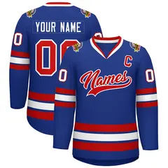 Royal Red-White Classic Style Hockey Jersey 1