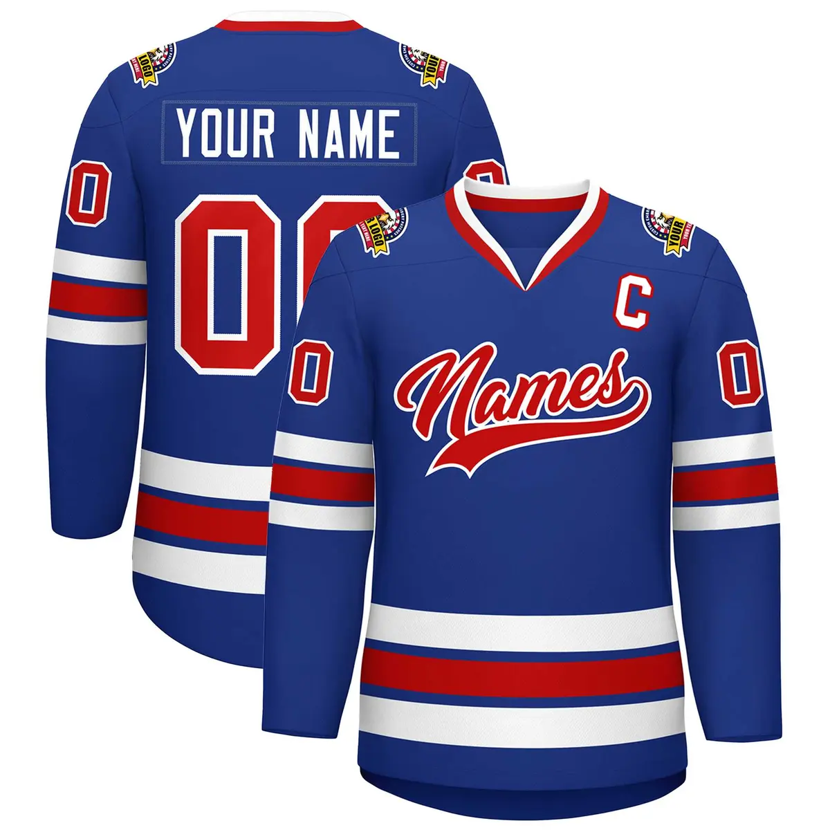 Royal Red-White Classic Style Hockey Jersey