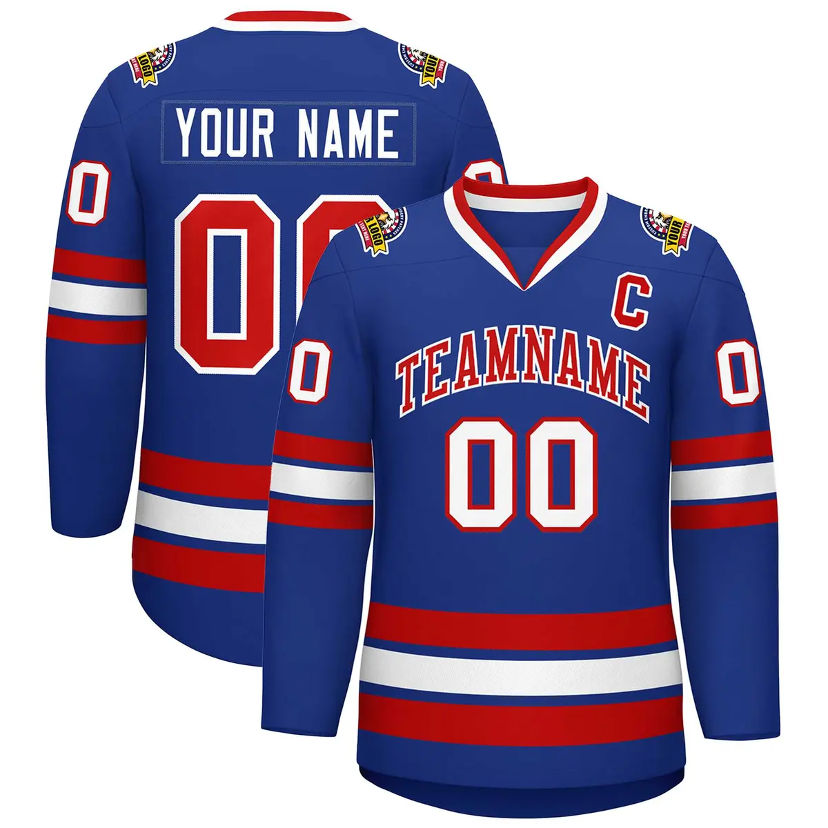 Royal Red-White Classic Style Hockey Jersey