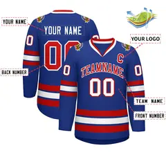 Royal Red-White Classic Style Hockey Jersey 2