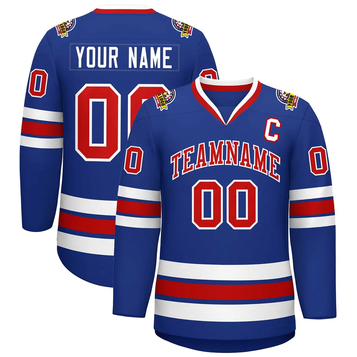 Royal Red-White Classic Style Hockey Jersey