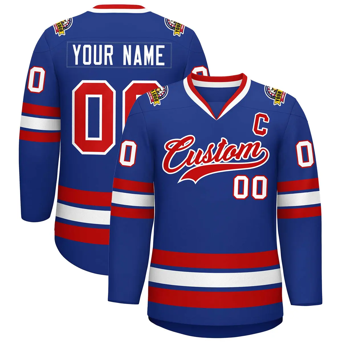Royal Red-White Classic Style Hockey Jersey