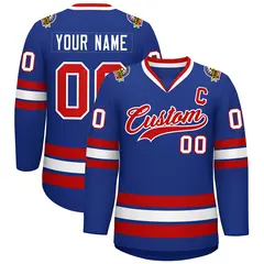 Royal Red-White Classic Style Hockey Jersey 1