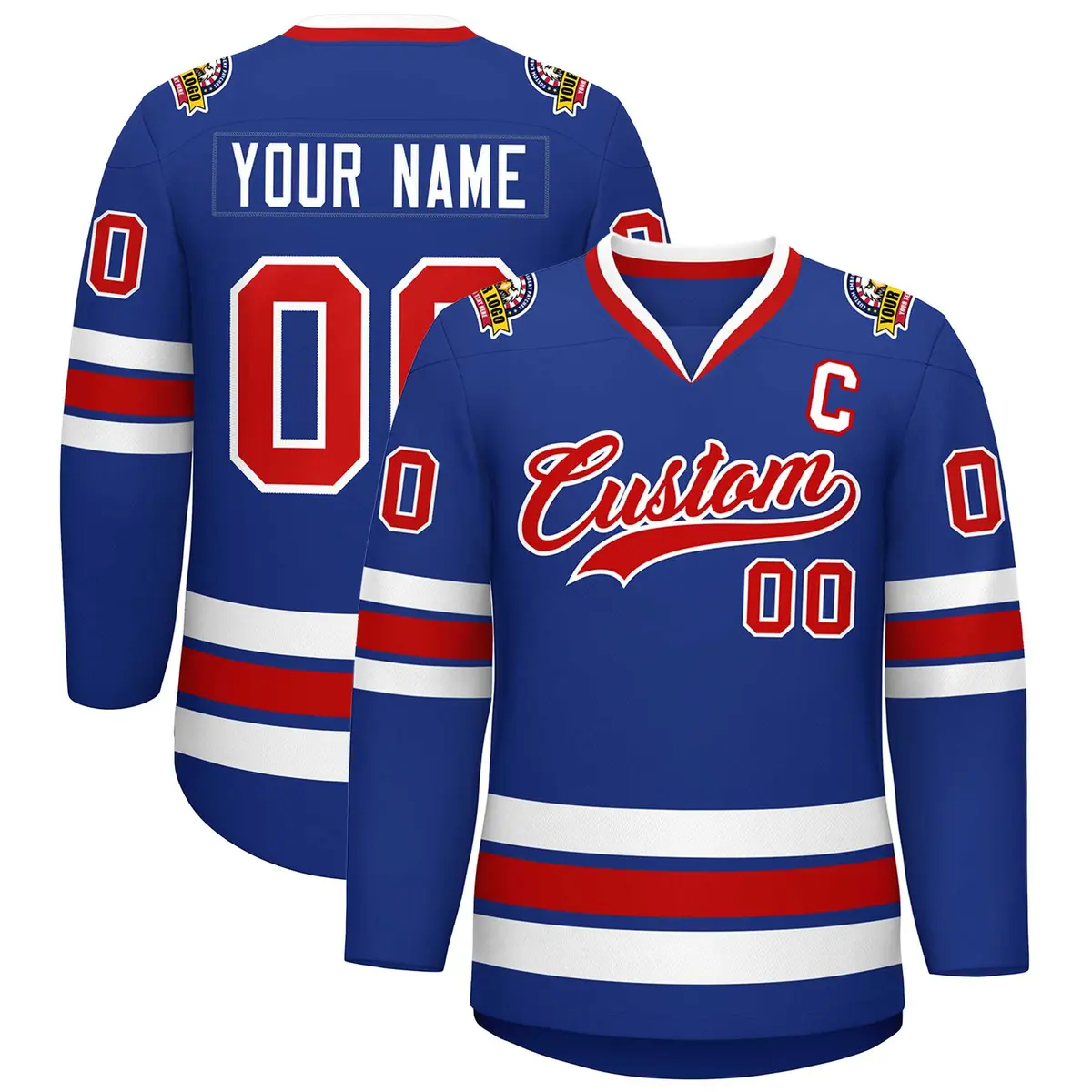 Royal Red-White Classic Style Hockey Jersey