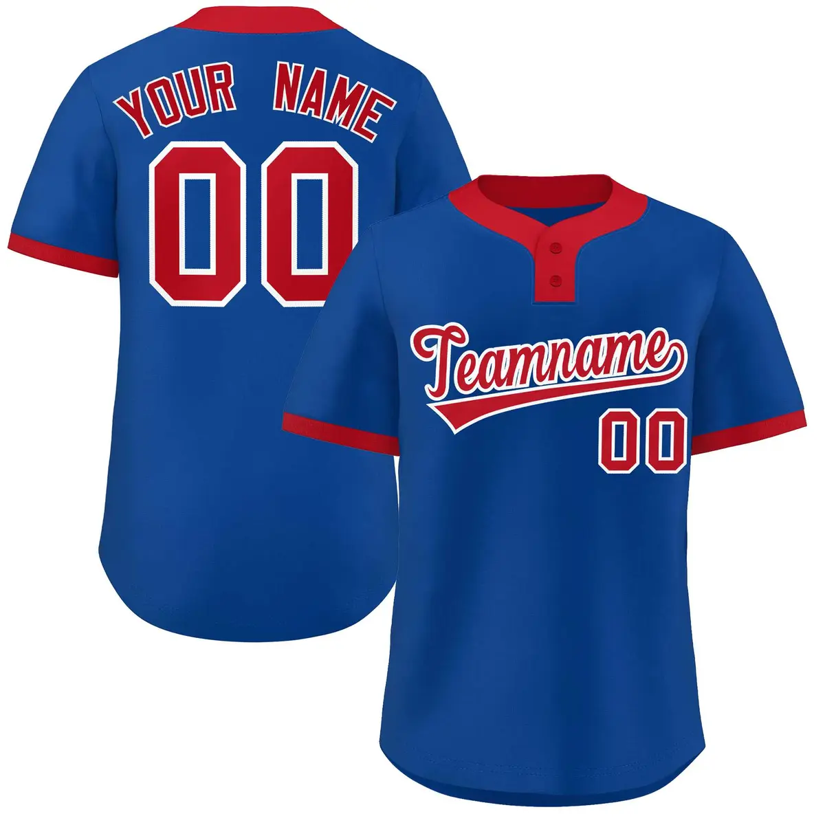 Royal Red-White Classic Two-Button Softball Jersey