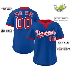 Royal Red-White Classic Two-Button Softball Jersey 2