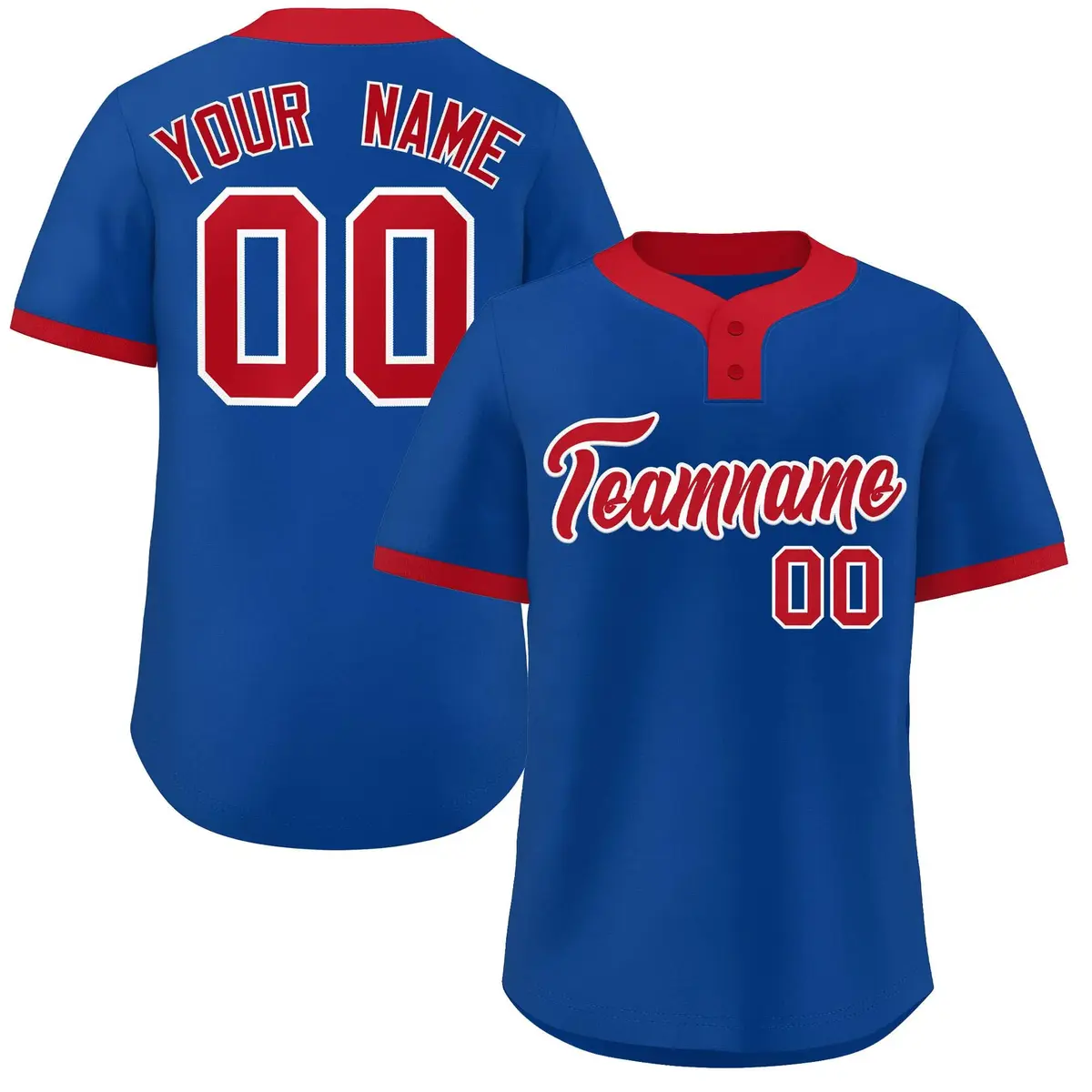 Royal Red-White Classic Two-Button Softball Jersey