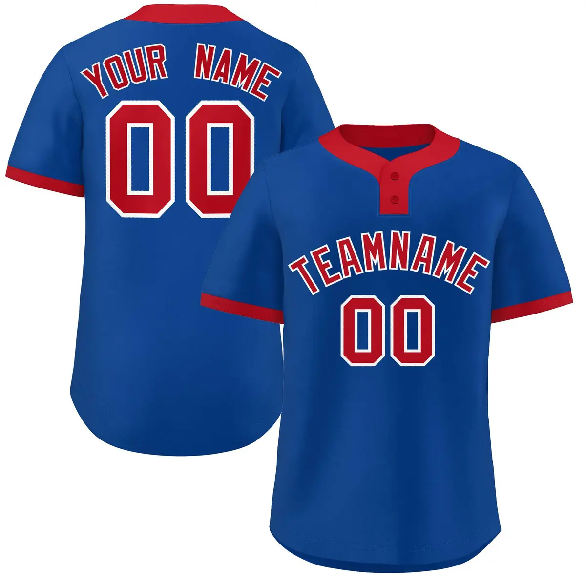 Royal Red-White Classic Two-Button Softball Jersey
