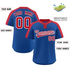 Royal Red-White Classic Two-Button Softball Jersey 2