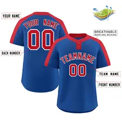 Royal Red-White Classic Two-Button Softball Jersey 2