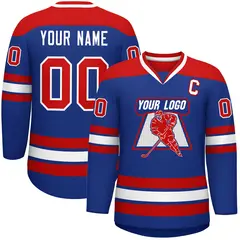 Royal Red-White Classic V-Neck Hockey Jersey