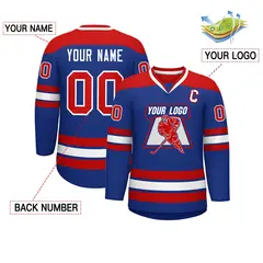 Royal Red-White Classic V-Neck Hockey Jersey 2