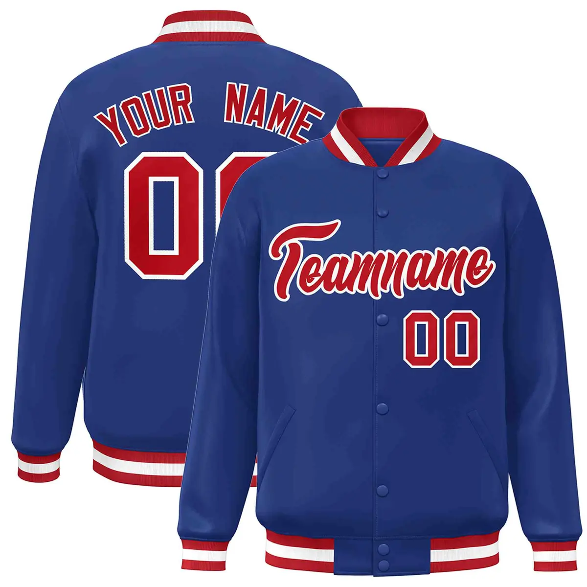 Royal Red-White Classic Varsity Full-Snap Letterman Jacket