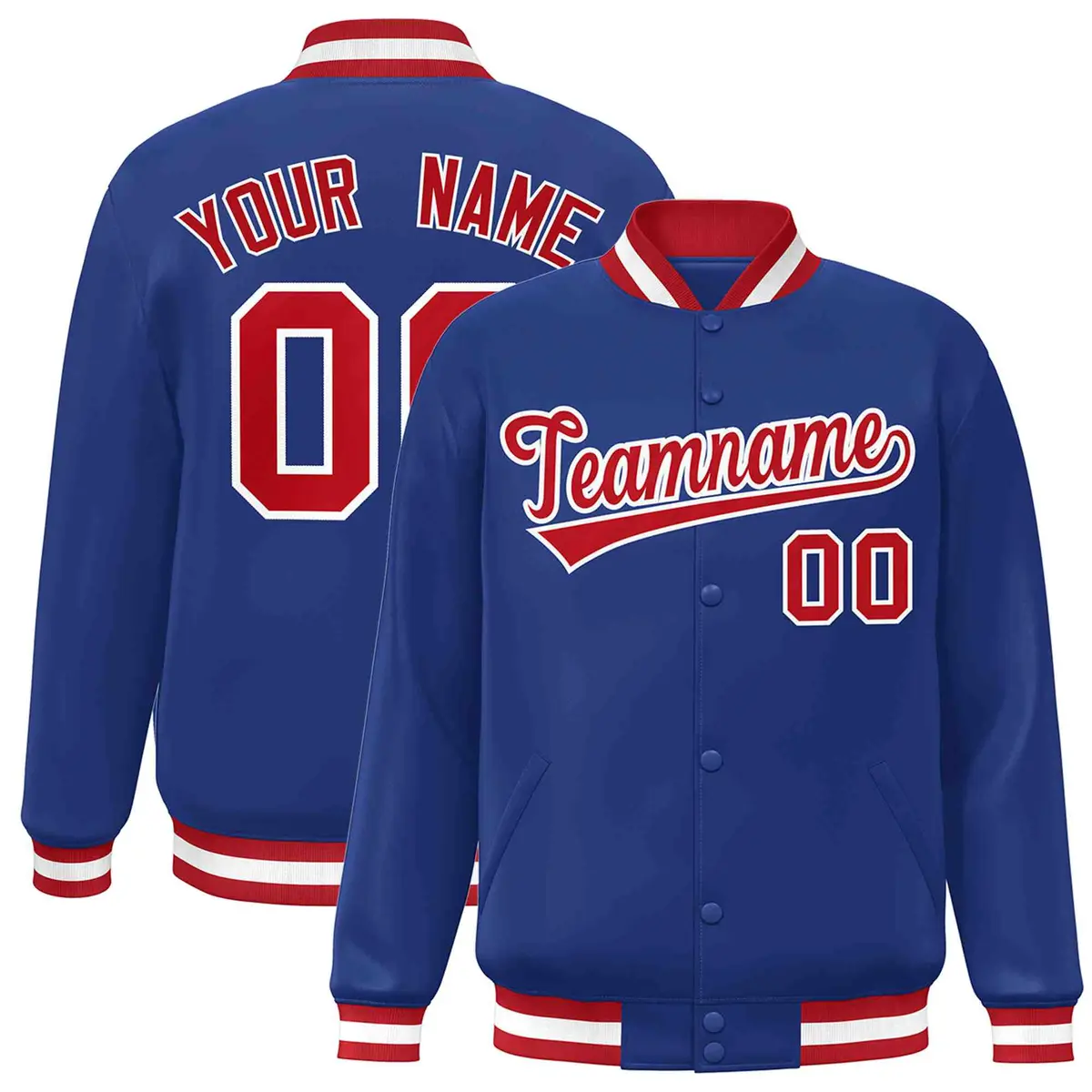 Royal Red-White Classic Varsity Full-Snap Letterman Jacket
