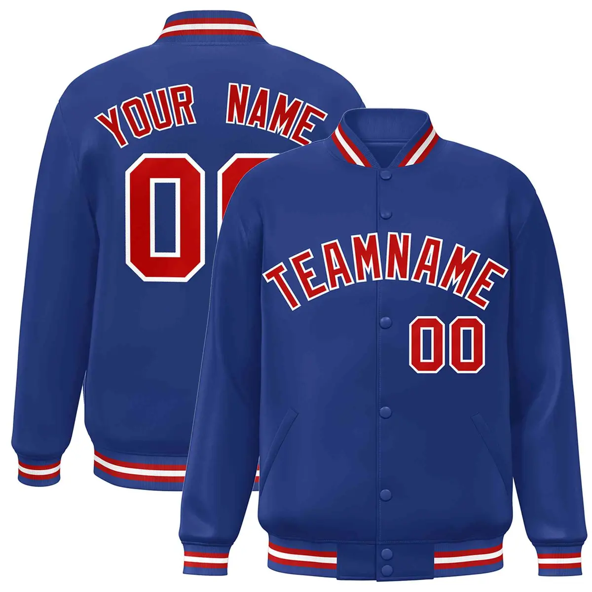 Royal Red-White Classic Varsity Full-Snap Letterman Jacket