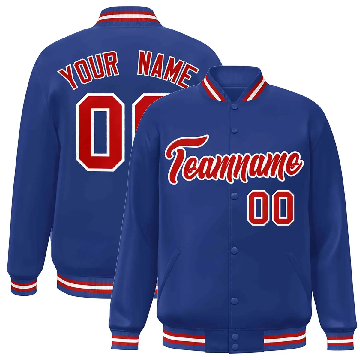 Royal Red-White Classic Varsity Full-Snap Letterman Jacket
