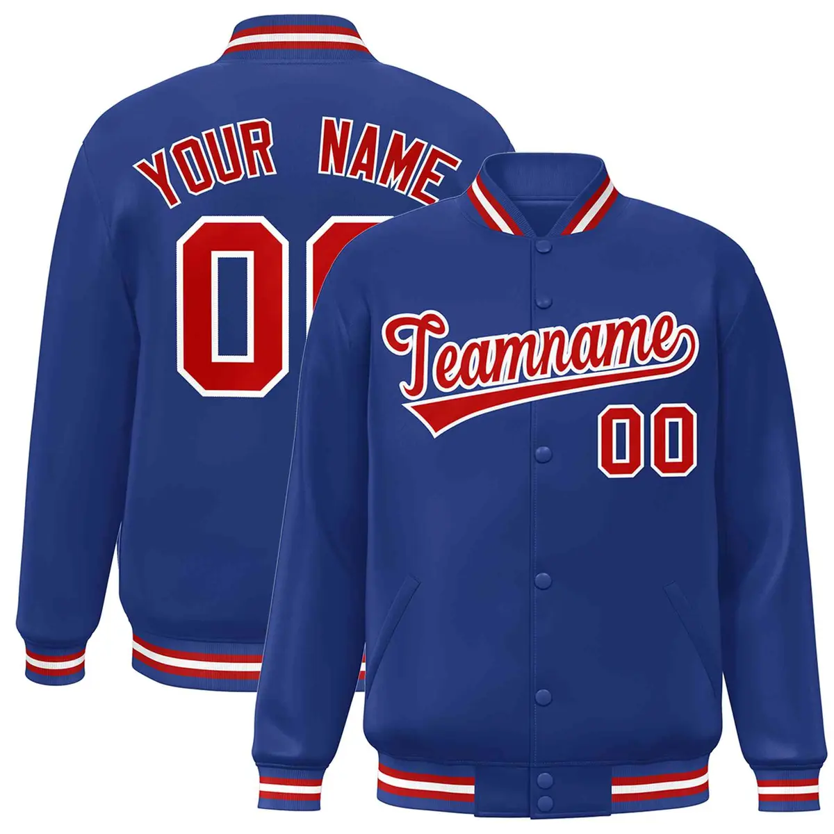 Royal Red-White Classic Varsity Full-Snap Letterman Jacket