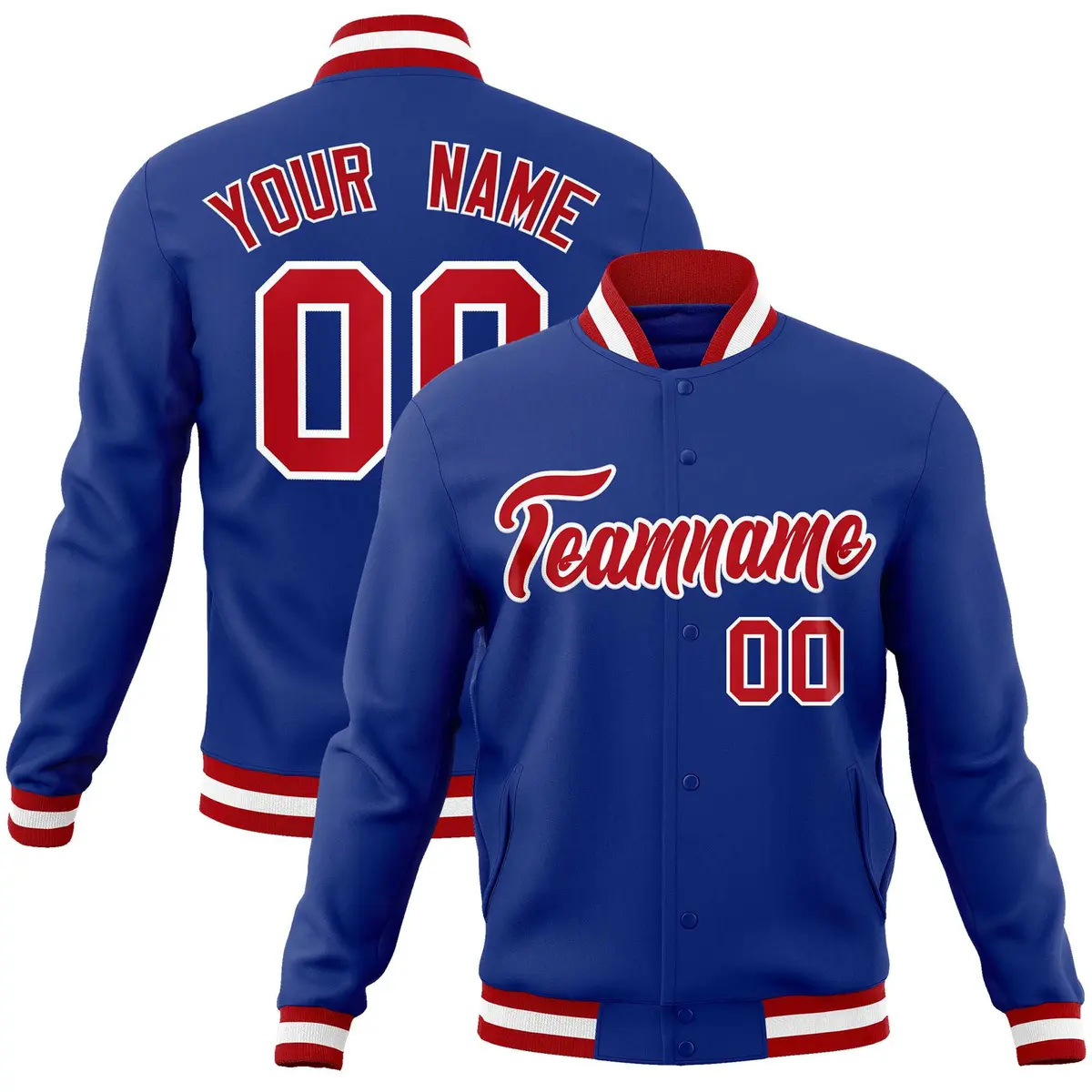 Royal Red-White Classic Varsity Full-Snap Letterman Jacket
