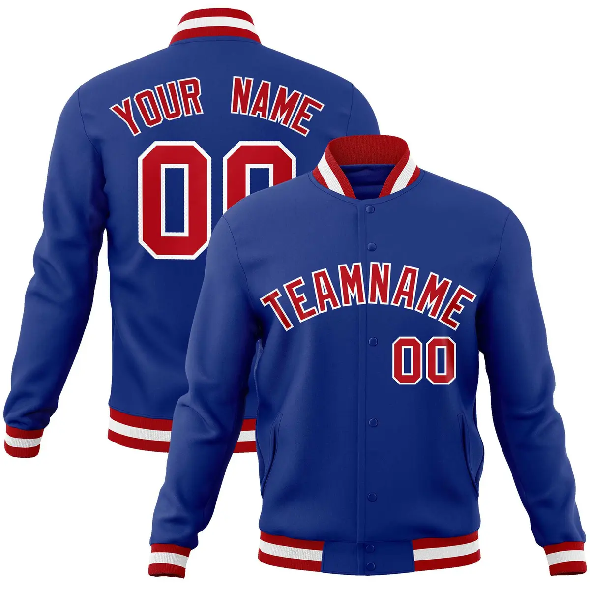 Royal Red-White Classic Varsity Full-Snap Letterman Jacket