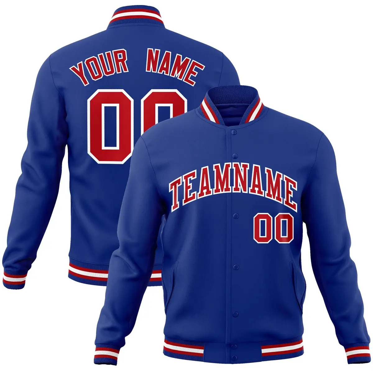 Royal Red-White Classic Varsity Full-Snap Letterman Jacket