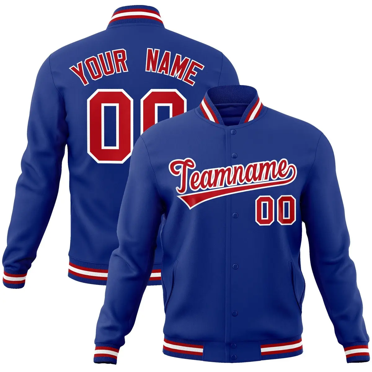 Royal Red-White Classic Varsity Full-Snap Letterman Jacket