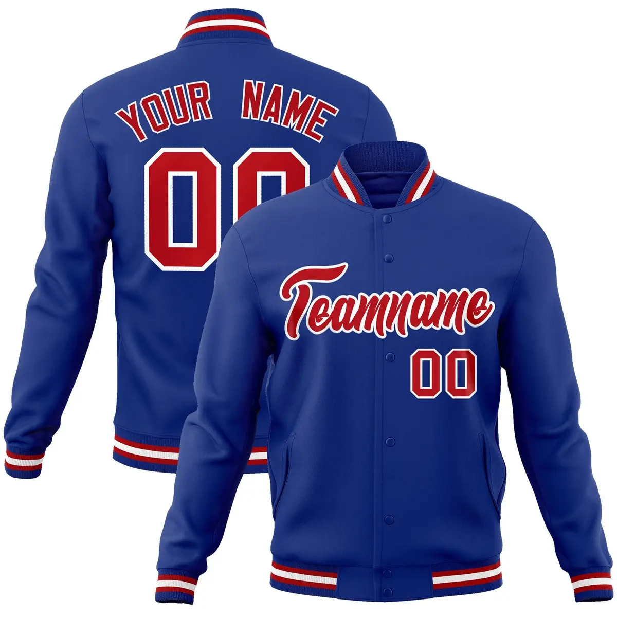 Royal Red-White Classic Varsity Full-Snap Letterman Jacket