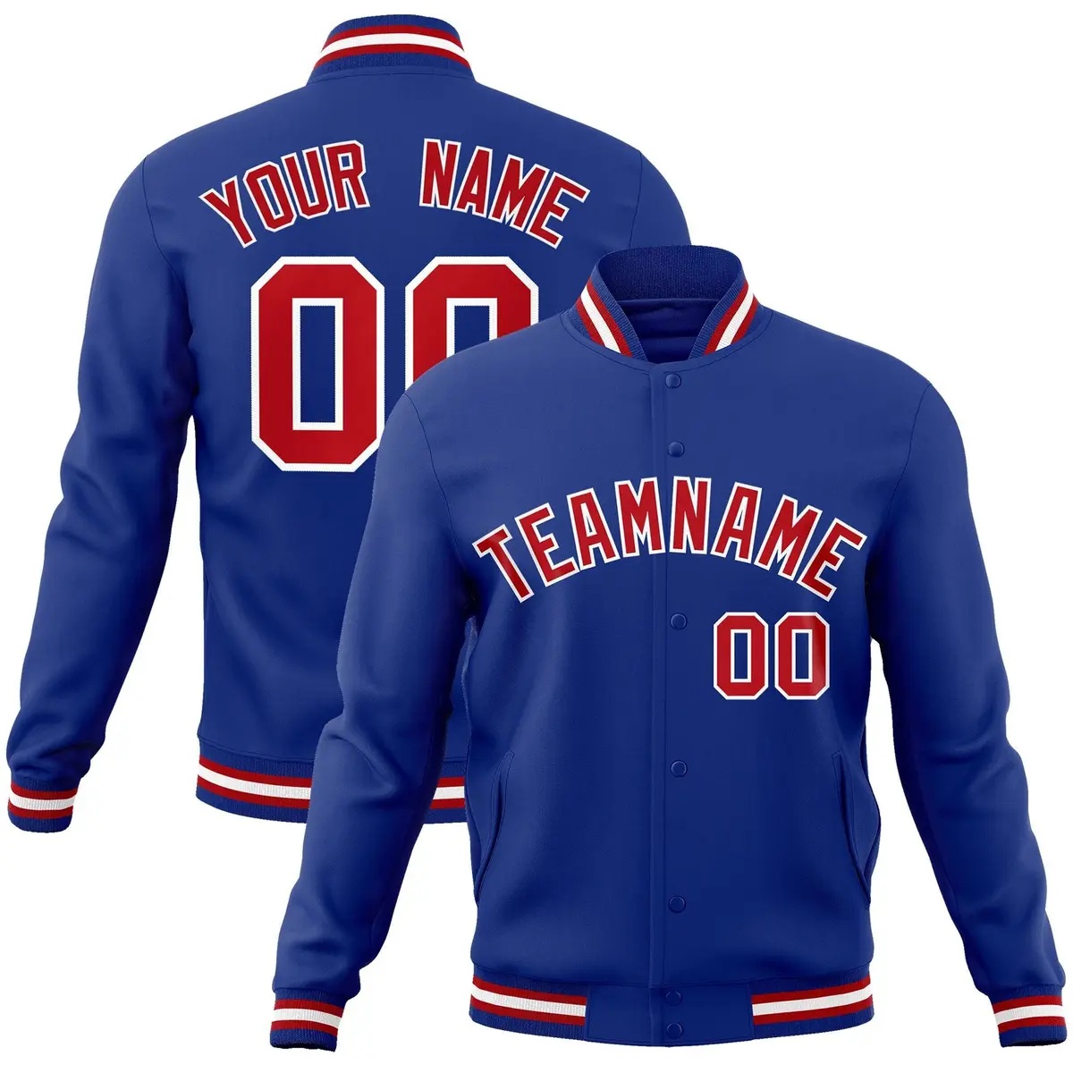 Royal Red-White Classic Varsity Full-Snap Letterman Jacket