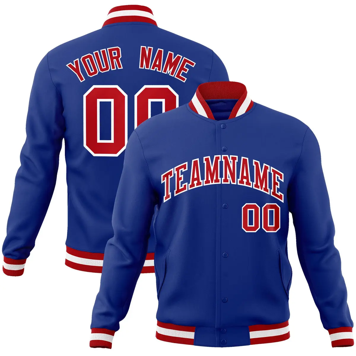 Royal Red-White Classic Varsity Full-Snap Letterman Jacket