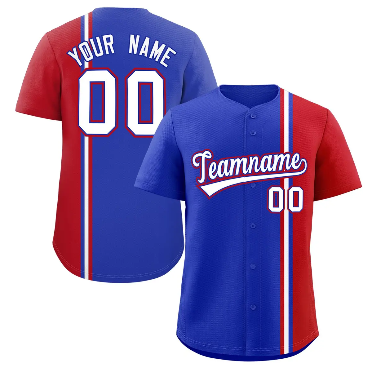 Royal Red White Color Block Authentic Baseball Jersey