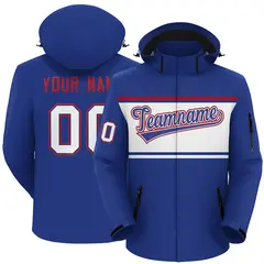 Royal Red-White Color Block Hooded Outdoor Waterproof Jacket