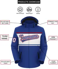 Royal Red-White Color Block Hooded Outdoor Waterproof Jacket 2