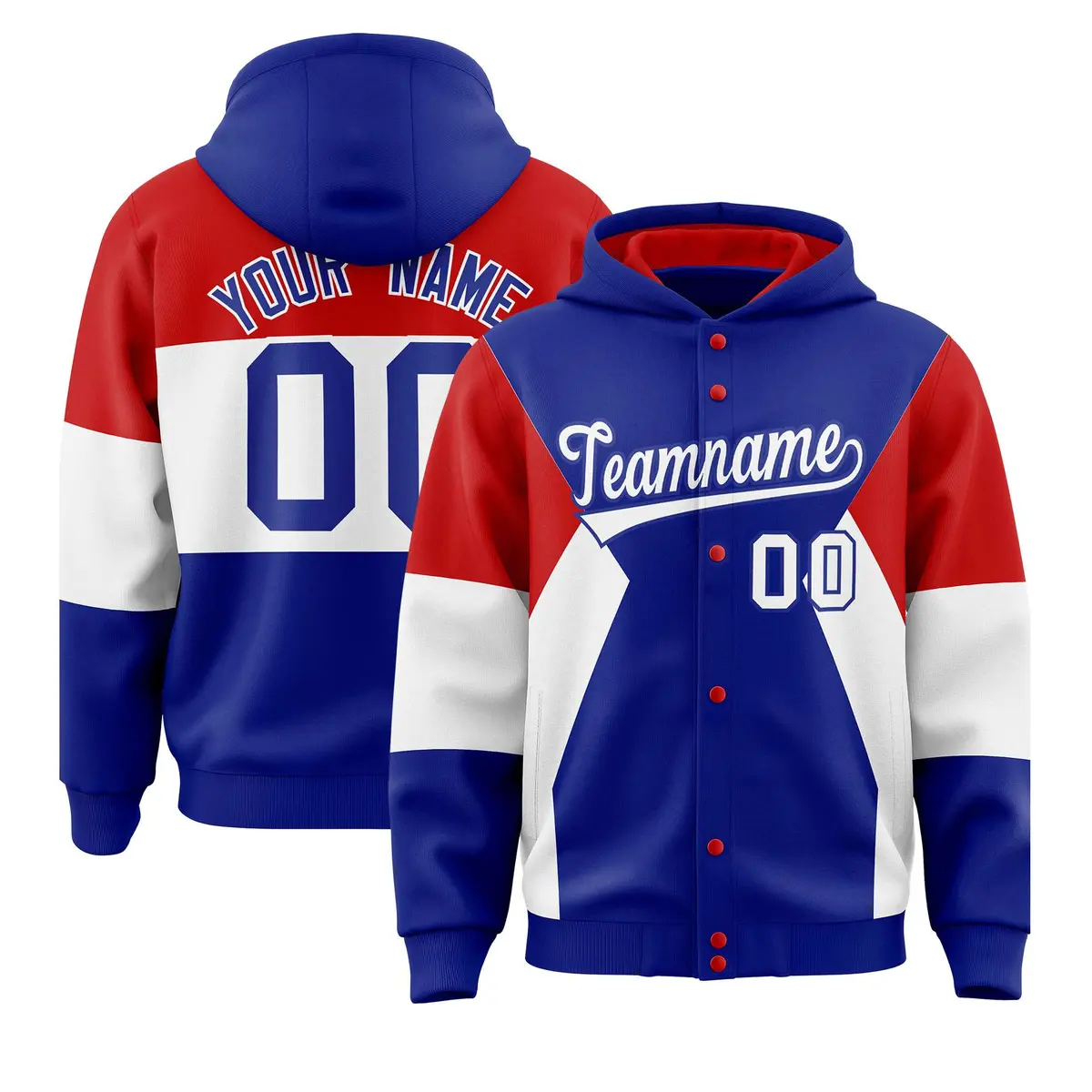Royal Red-White Color Block Letterman Jacket Hoodie