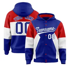 Royal Red-White Color Block Letterman Jacket Hoodie