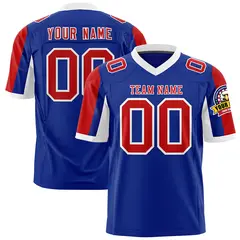 Royal Red-White Color Block Raglan Sleeves Football Jersey 1