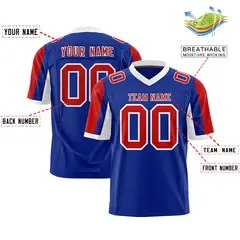 Royal Red-White Color Block Raglan Sleeves Football Jersey 2