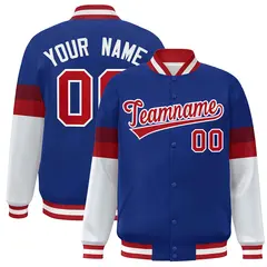 Royal Red-White Color Block Varsity Full-Snap Baseball Jacket