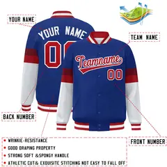 Royal Red-White Color Block Varsity Full-Snap Baseball Jacket 2