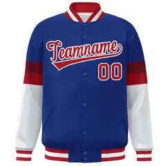 Royal Red-White Color Block Varsity Full-Snap Baseball Jacket 3